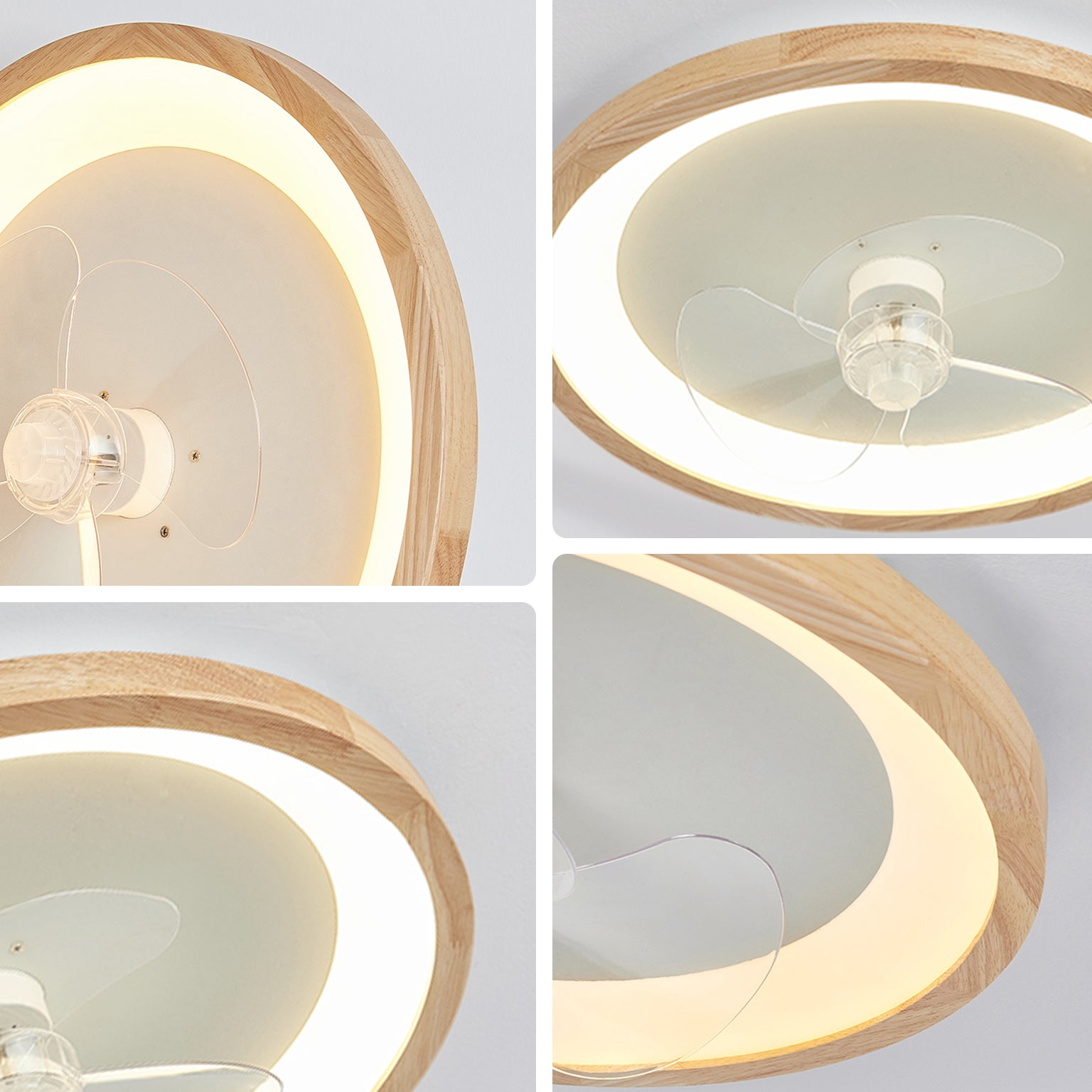 Rimwood Flow Ceiling Fan Light – LED Modern Wood Flush Mount Bedroom Living Room Decorative Lighting
