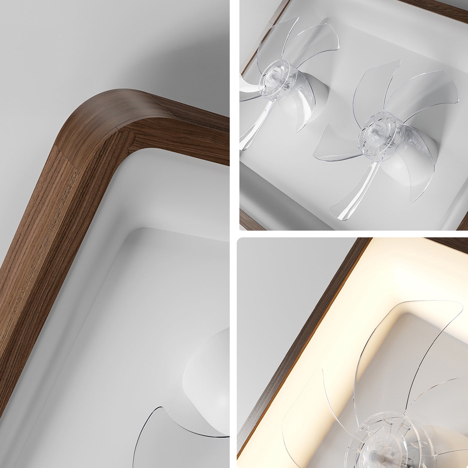 Breeze Walnut Ceiling Fan Light – LED Flush Mount Wood Frame Decorative Lighting Living Room Bedroom