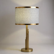 Brass Tiered Column Table Lamp – Modern Fabric Shade Bedside Light