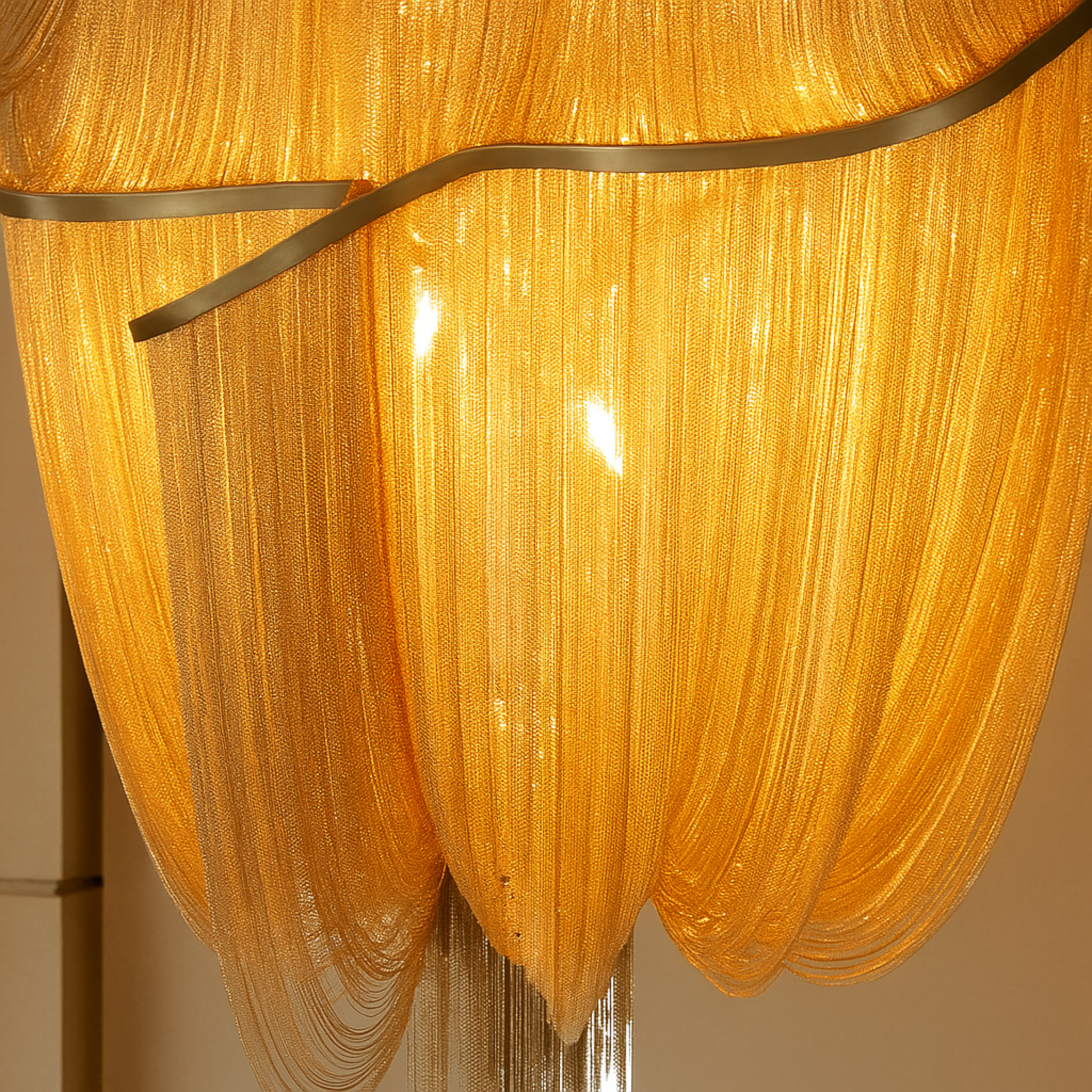 Cascara Tiered Chandelier – Gold Chain Draped Statement Pendant Light Dining Room Living Room Luxury