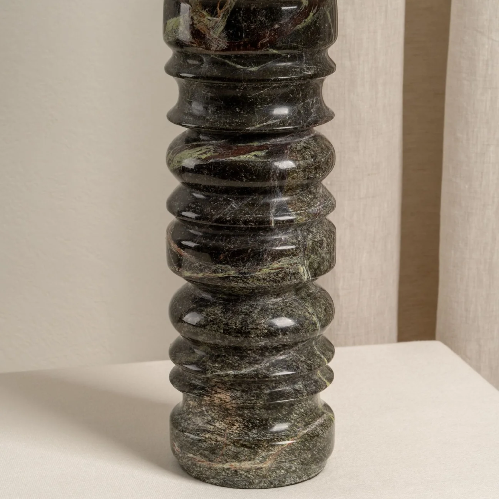 Strato Marble Table Lamp – Modern Dark Green Marble Base White Drum Shade Living Room Bedroom Decorative Lighting