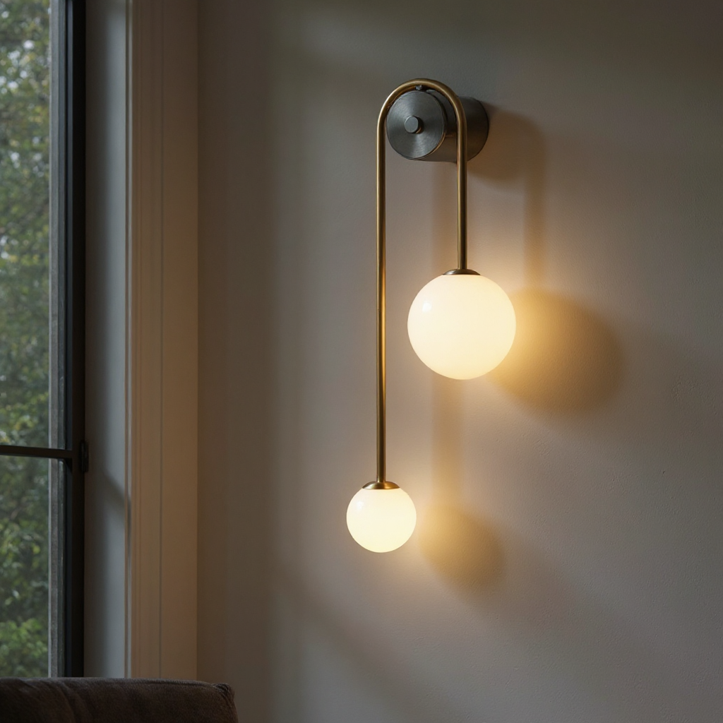 Orbita Dual Globe Wall Sconce – Brass Modern Bedroom Living Room Minimalist Light Fixture