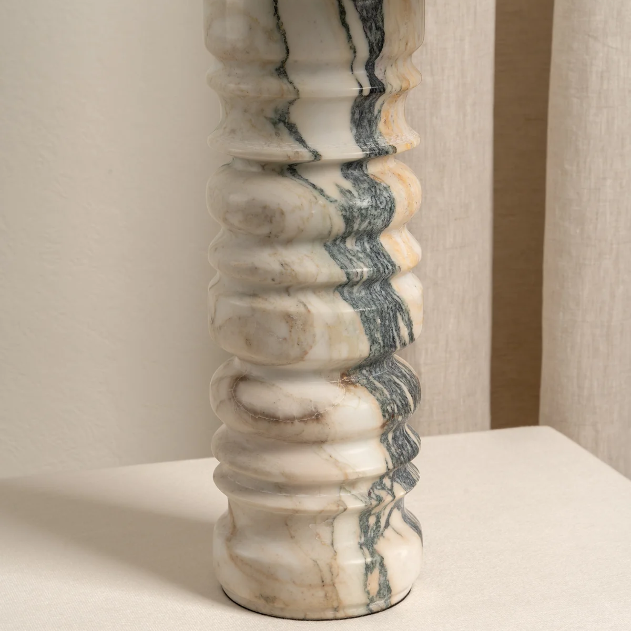 Strato Marble Table Lamp – Modern Dark Green Marble Base White Drum Shade Living Room Bedroom Decorative Lighting