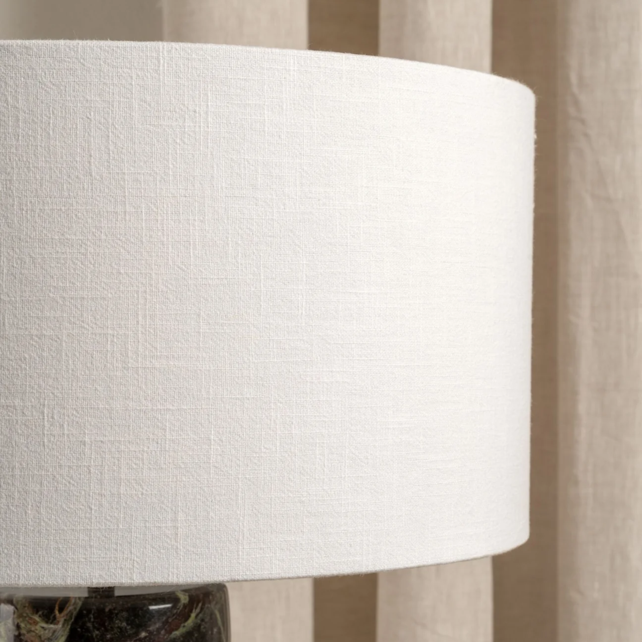 Strato Marble Table Lamp – Modern Dark Green Marble Base White Drum Shade Living Room Bedroom Decorative Lighting