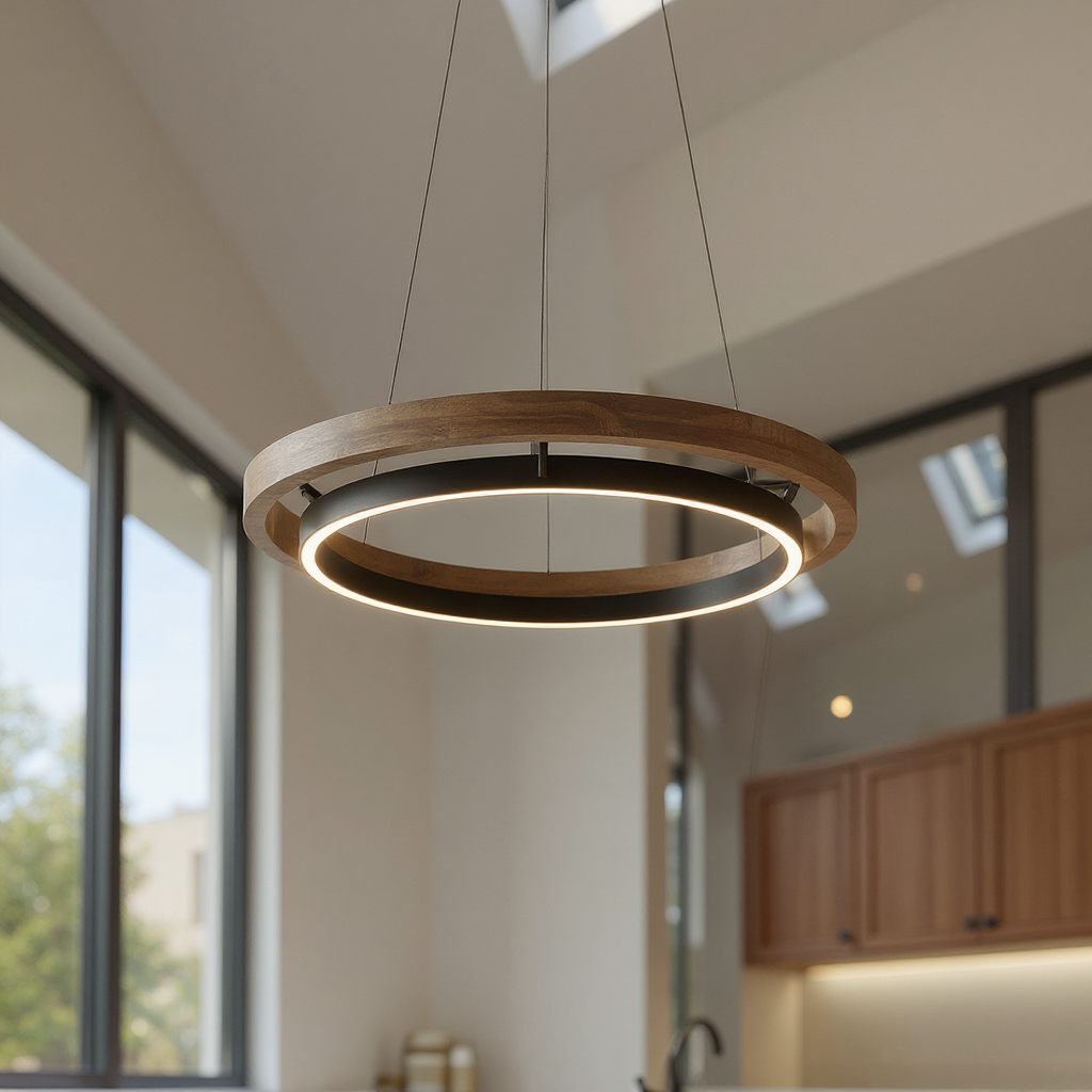 Oakring Halo Chandelier – Weathered Wood LED Ring Ceiling Lighting Fixture