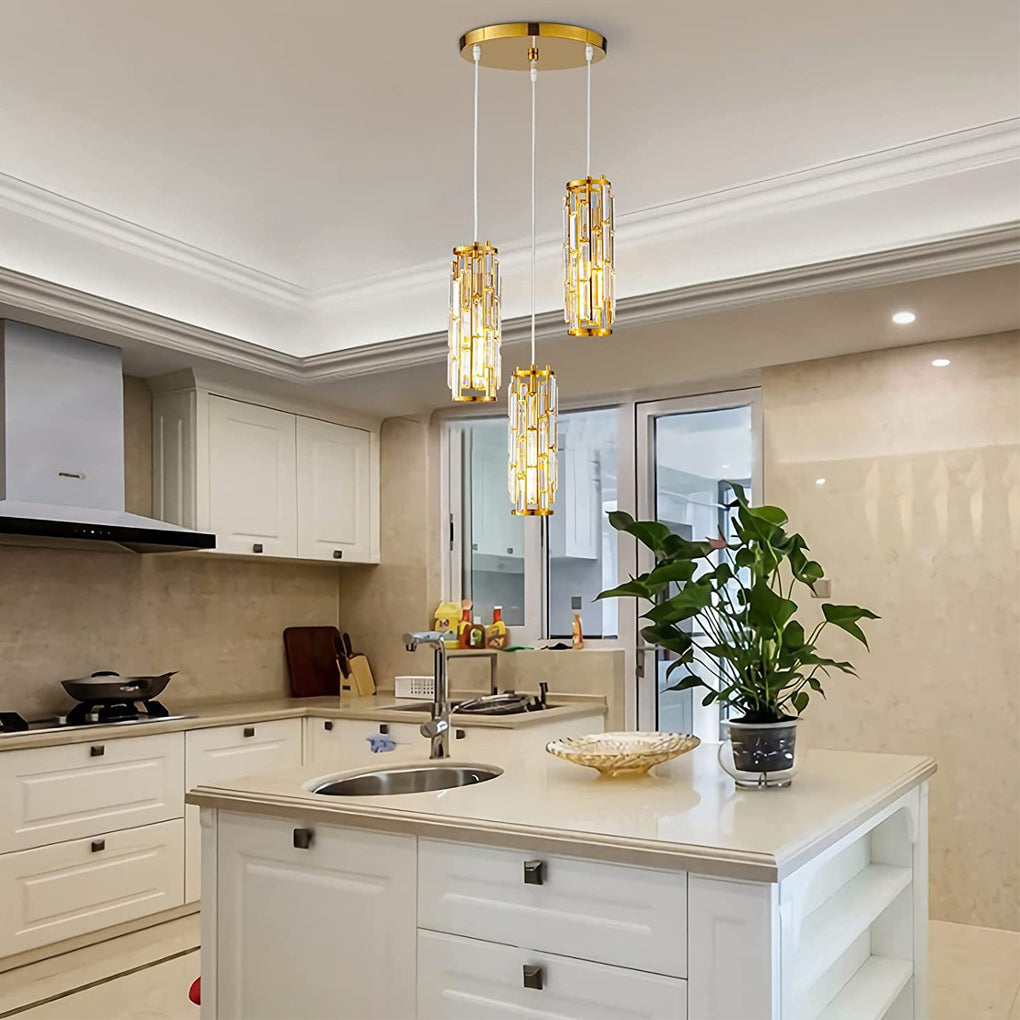 Prismatica Crystal Pendant Light – Cylindrical Kitchen Island Dining Room Chandelier Fixture