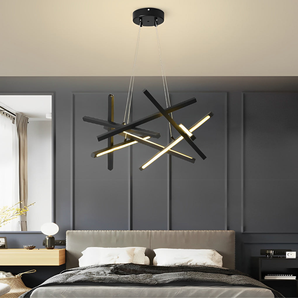 Intersecting Linear LED Chandelier – Modern Starburst Dining Room Living Room Pendant