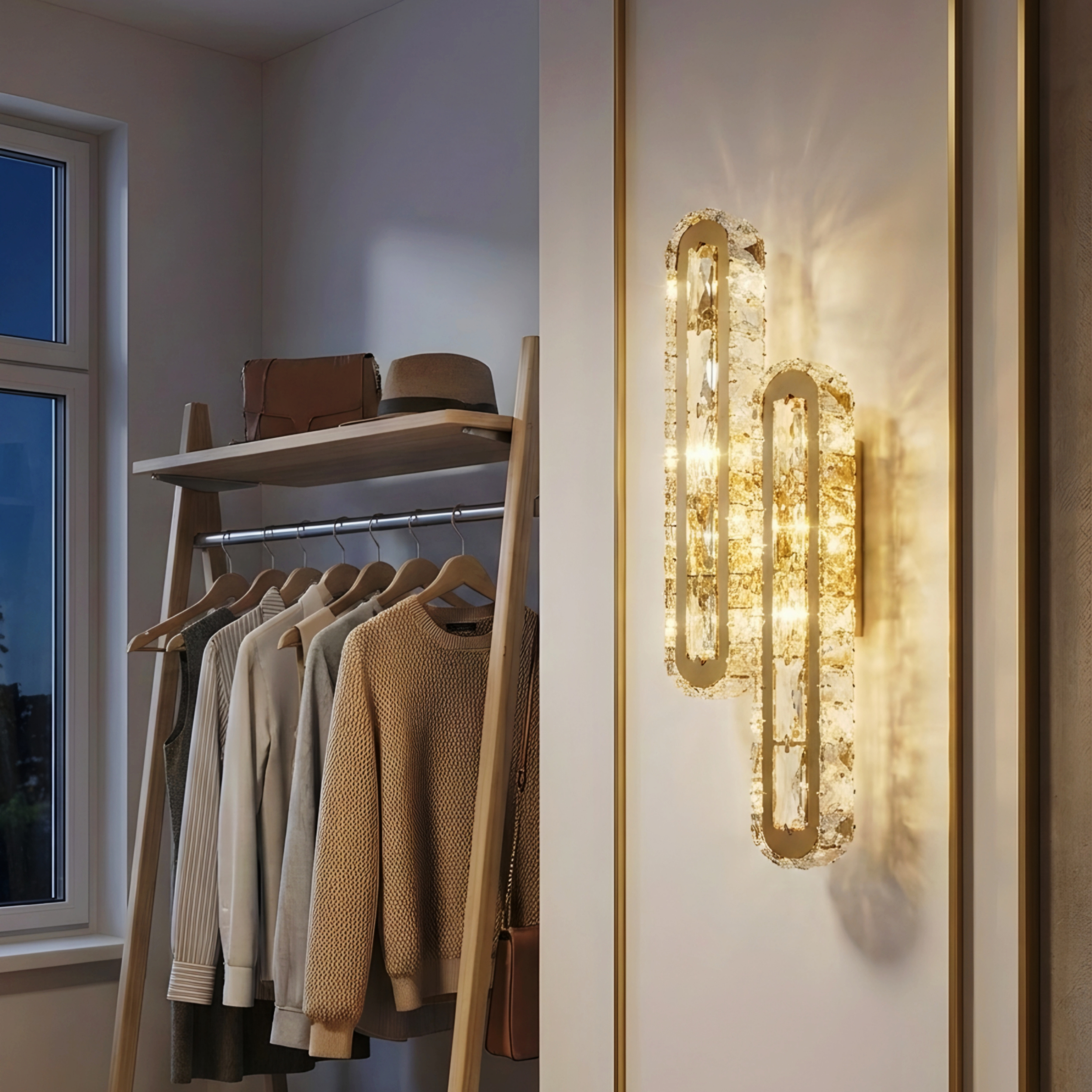 Celestique Dual Crystal Wall Lamp – Modern LED Bedroom Bedside Hallway Wall Sconce Fixture