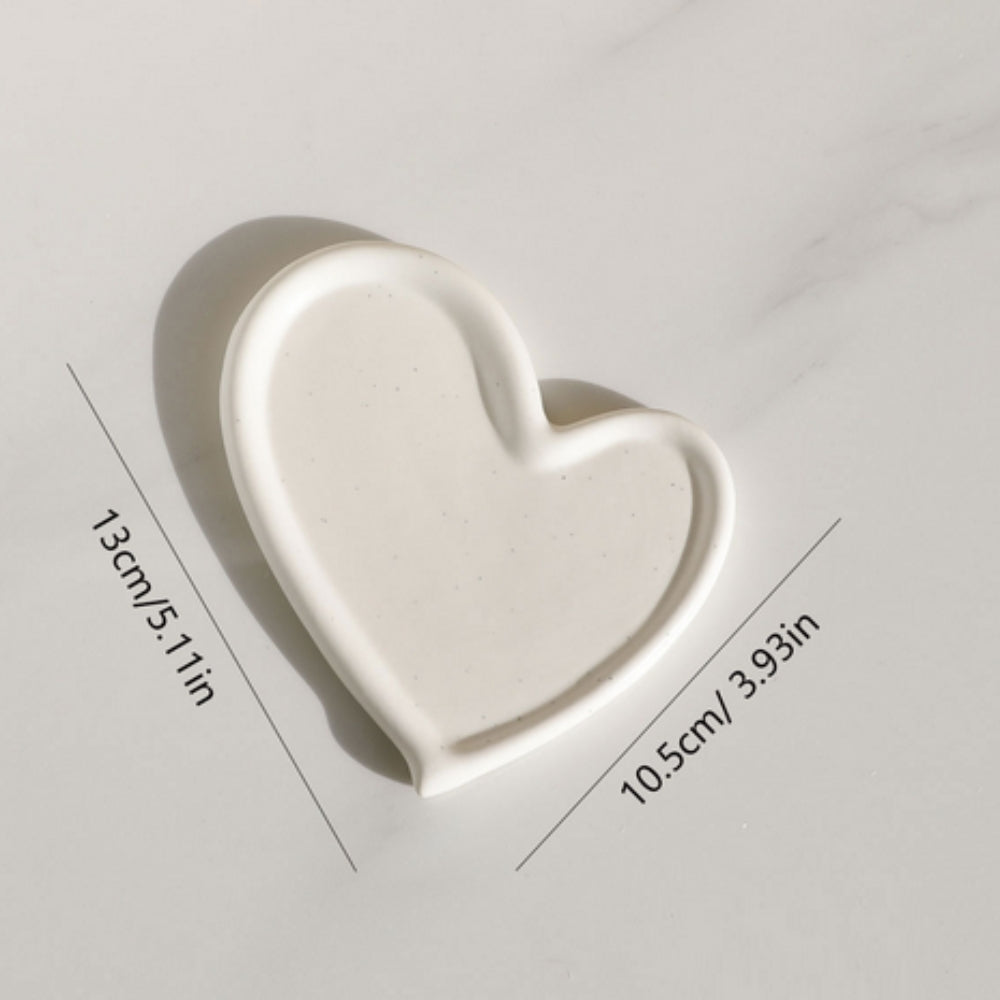 Corisse Heart Trinket Dish – White Ceramic Jewelry Tray Vanity Organizer Bedroom Nightstand Decor