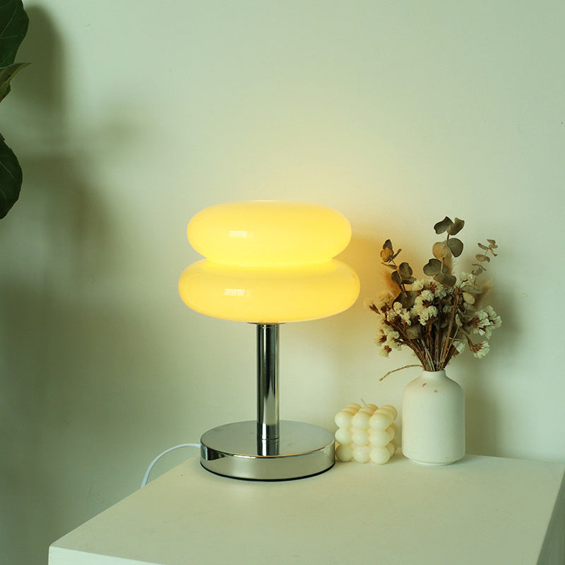 Retro Chrome Amber Glass Table Lamp – Modern Warm Glow Accent Light