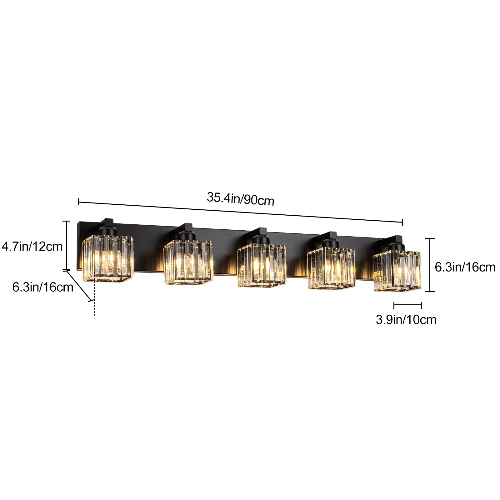 Velmora Crystal Vanity Light – Modern Black Bathroom Mirror Wall Lighting Fixture