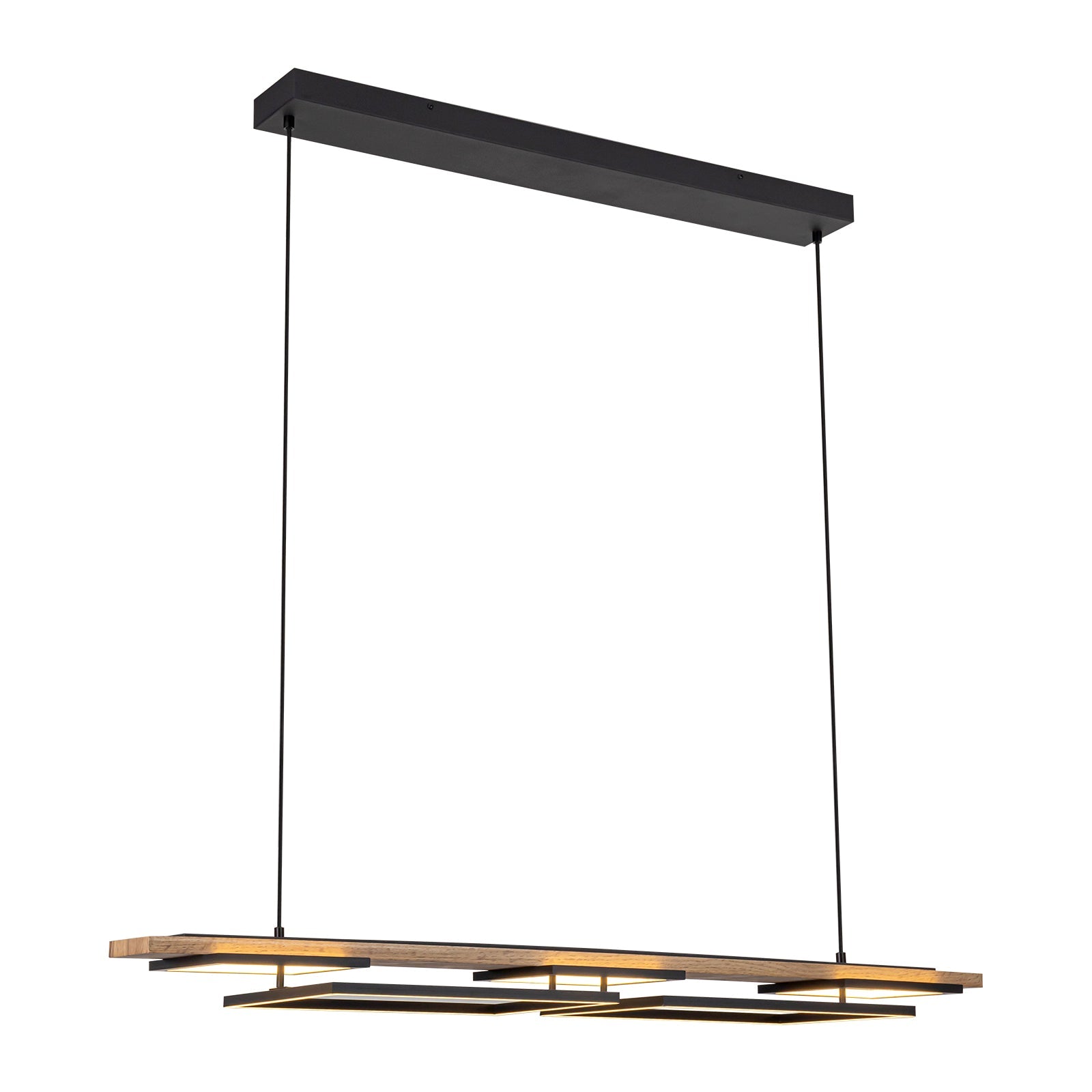 Ardyn Linear Pendant Light – Modern LED Wood Black Geometric Dining Table Lighting Fixture