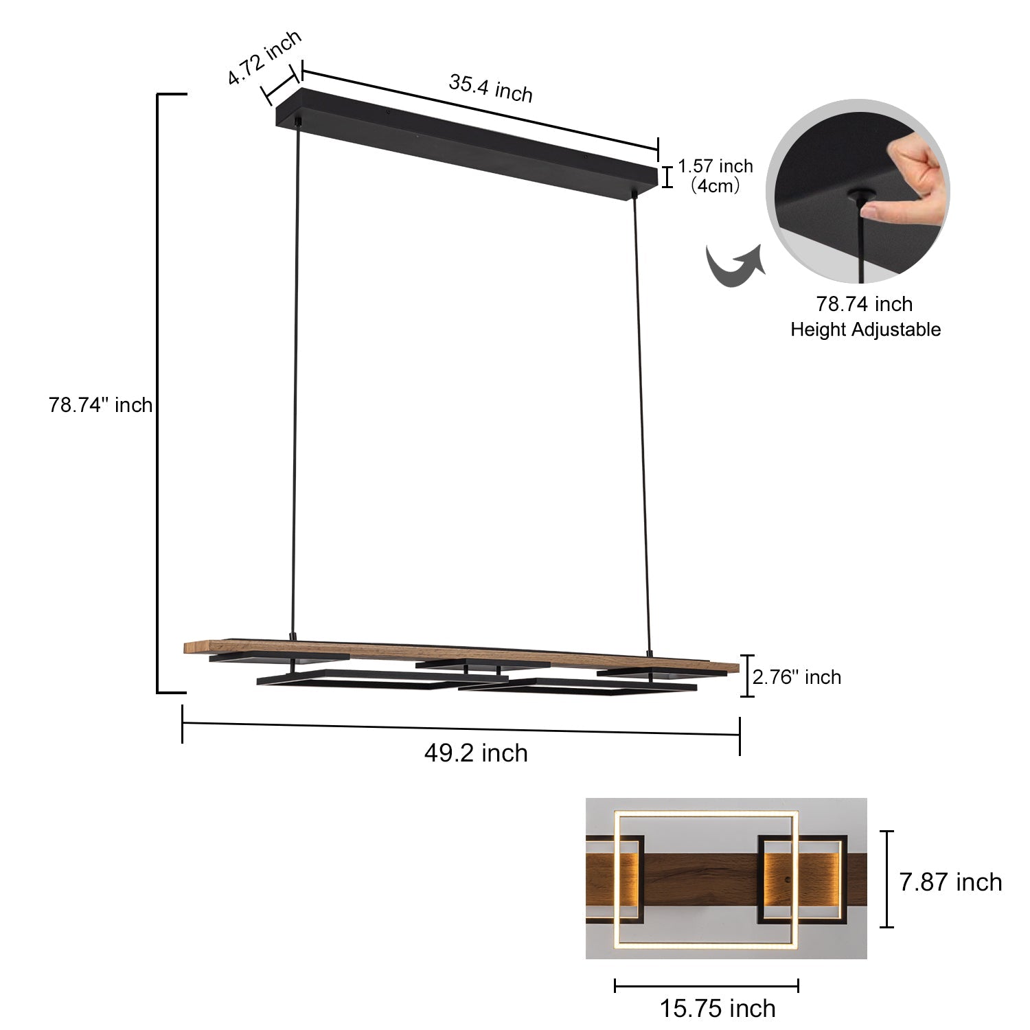 Ardyn Linear Pendant Light – Modern LED Wood Black Geometric Dining Table Lighting Fixture
