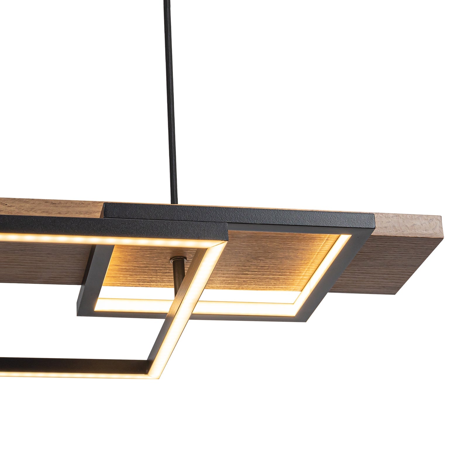 Ardyn Linear Pendant Light – Modern LED Wood Black Geometric Dining Table Lighting Fixture