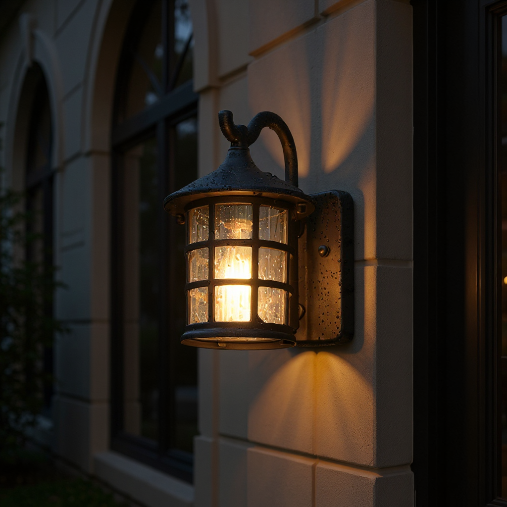 Harborside Nautical Outdoor Wall Lantern – Weathered Black Seeded Glass Porch Light Fixture