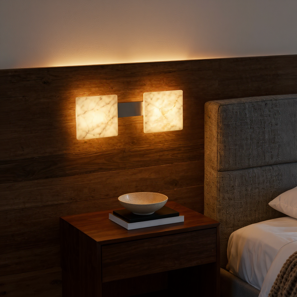 Caldera Dual Stone Wall Lamp – Square Alabaster Interior Wall Lighting Fixture
