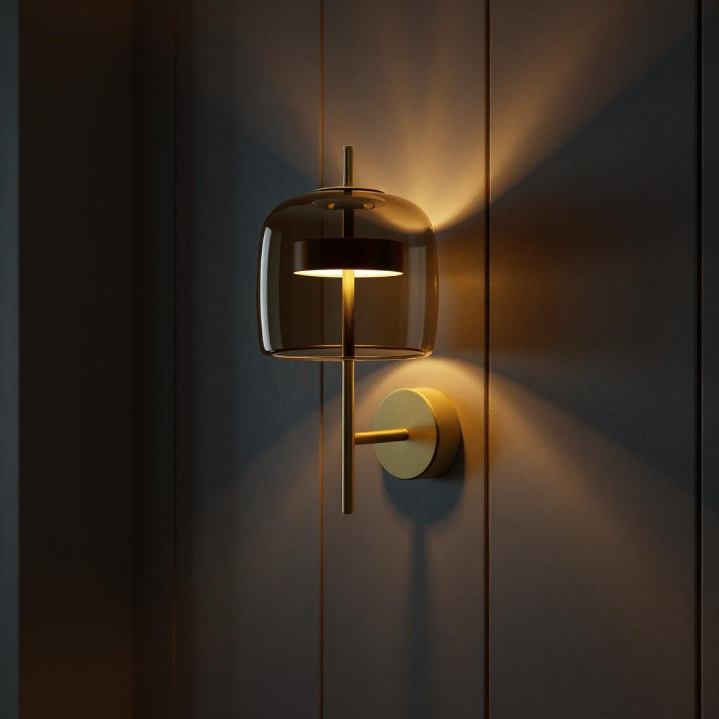 Modern Glass Globe Wall Lamp – Brass Rod Geometric Accent Light