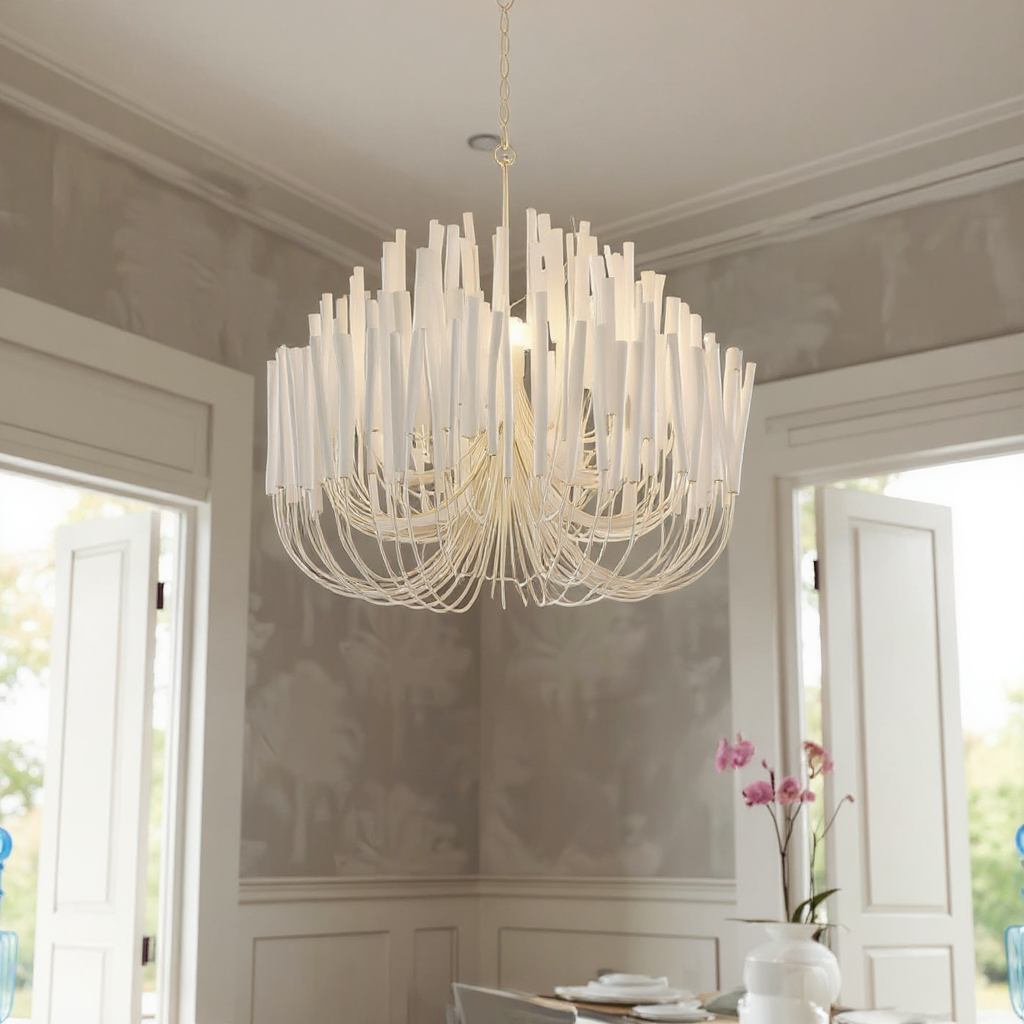 Cascade Reed Chandelier – LED Sculptural Tiered Ceiling Lighting Fixture