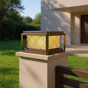 Herringbone Frosted Glass Solar Post Cap Lights – Waterproof LED Outdoor Pillar Lamps