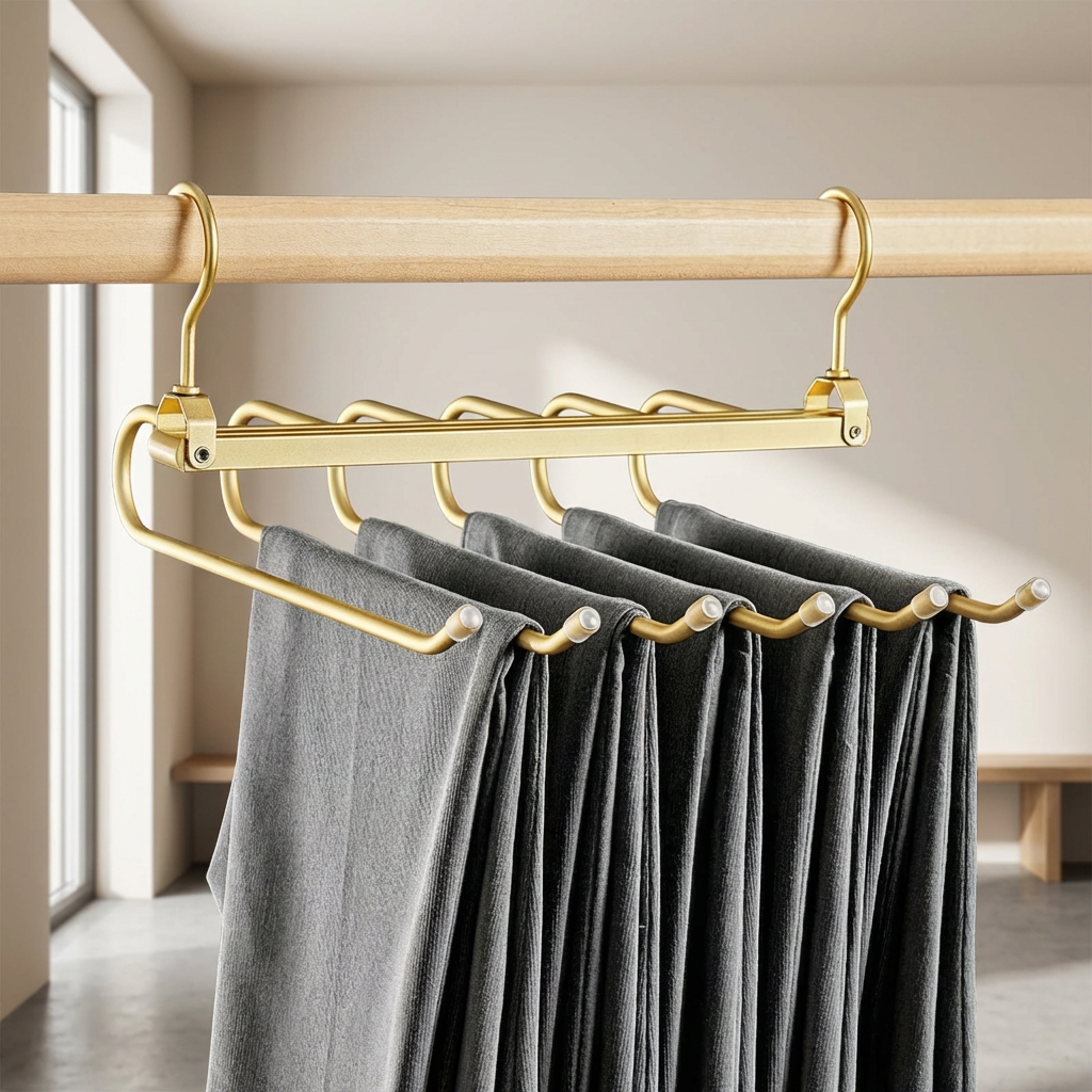 Vestro Space Saving Pants Hanger – 6 Tier Gold Aluminum Closet Organizer Rotating Hook Storage Rack