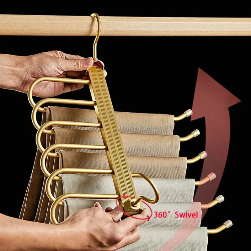 Vestro Space Saving Pants Hanger – 6 Tier Gold Aluminum Closet Organizer Rotating Hook Storage Rack