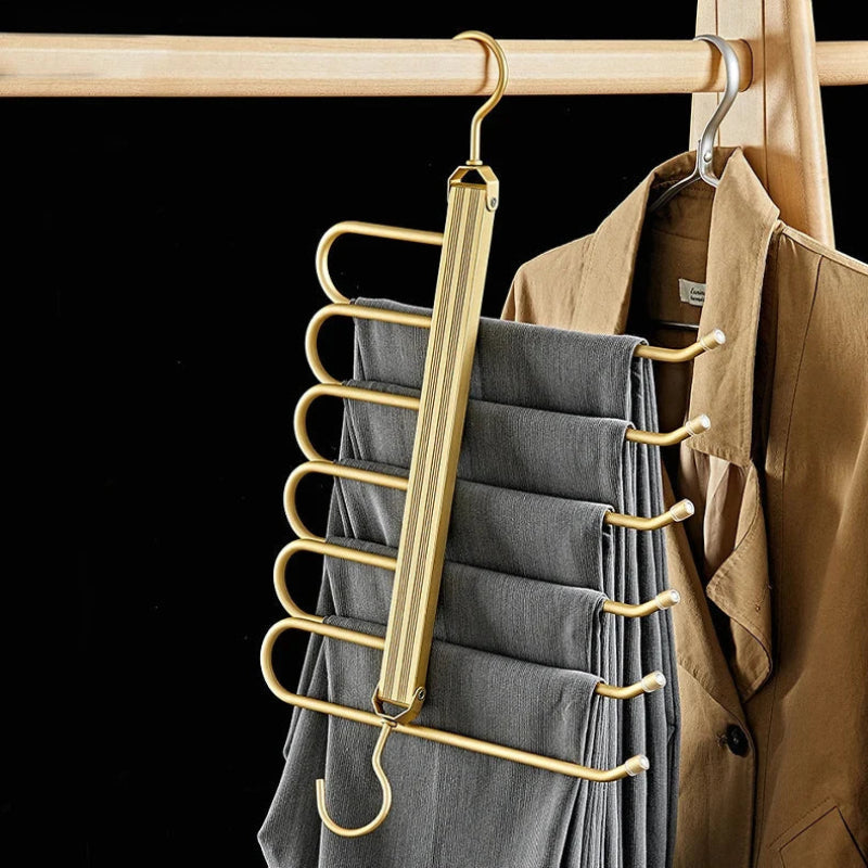 Vestro Space Saving Pants Hanger – 6 Tier Gold Aluminum Closet Organizer Rotating Hook Storage Rack