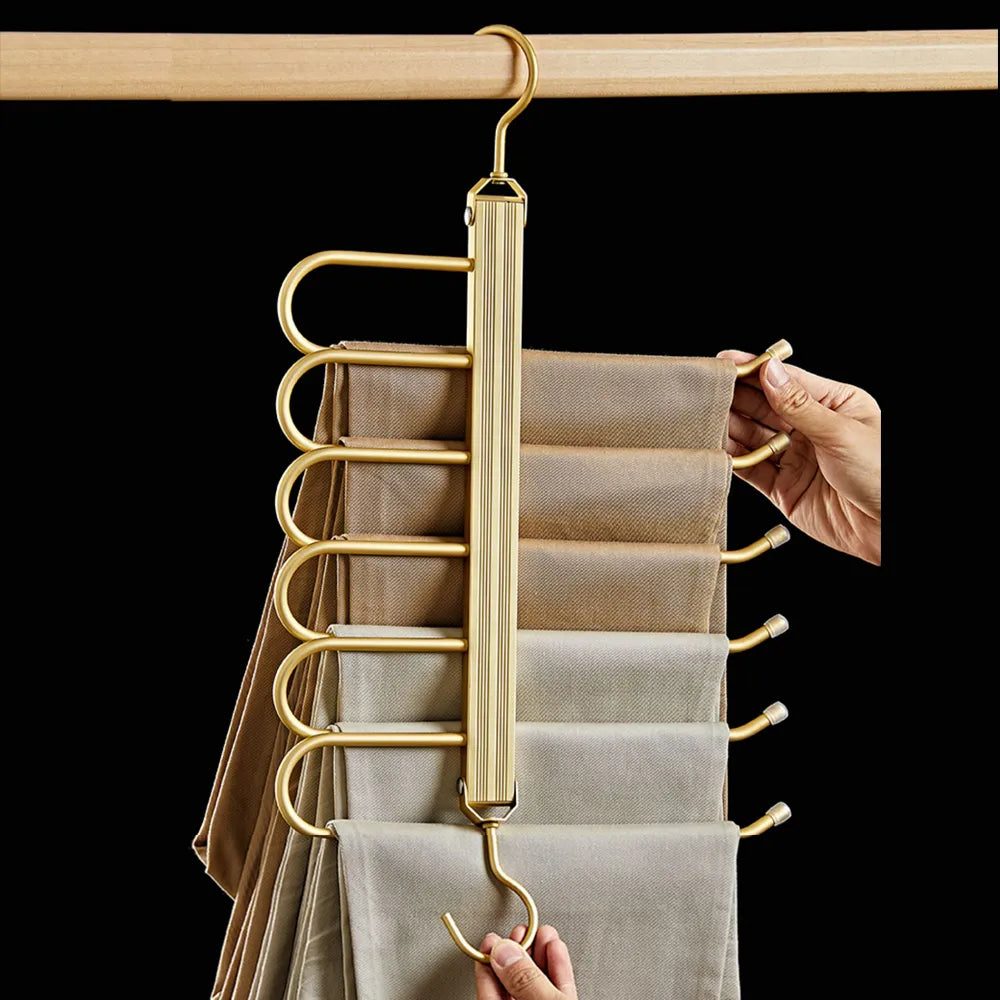 Vestro Space Saving Pants Hanger – 6 Tier Gold Aluminum Closet Organizer Rotating Hook Storage Rack