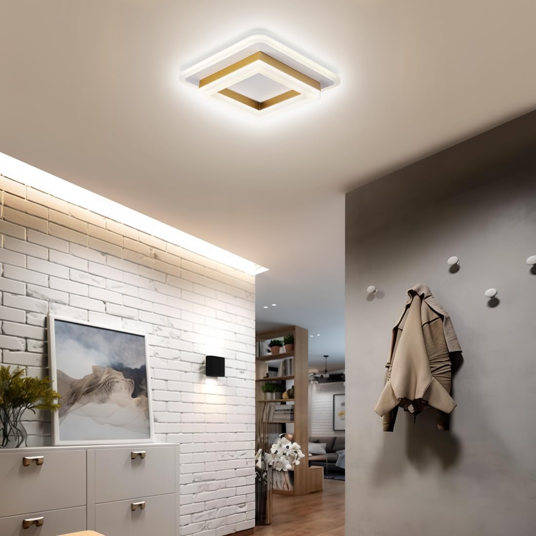 Geometric LED Ceiling Light – Modern Square Flush Mount Fixture