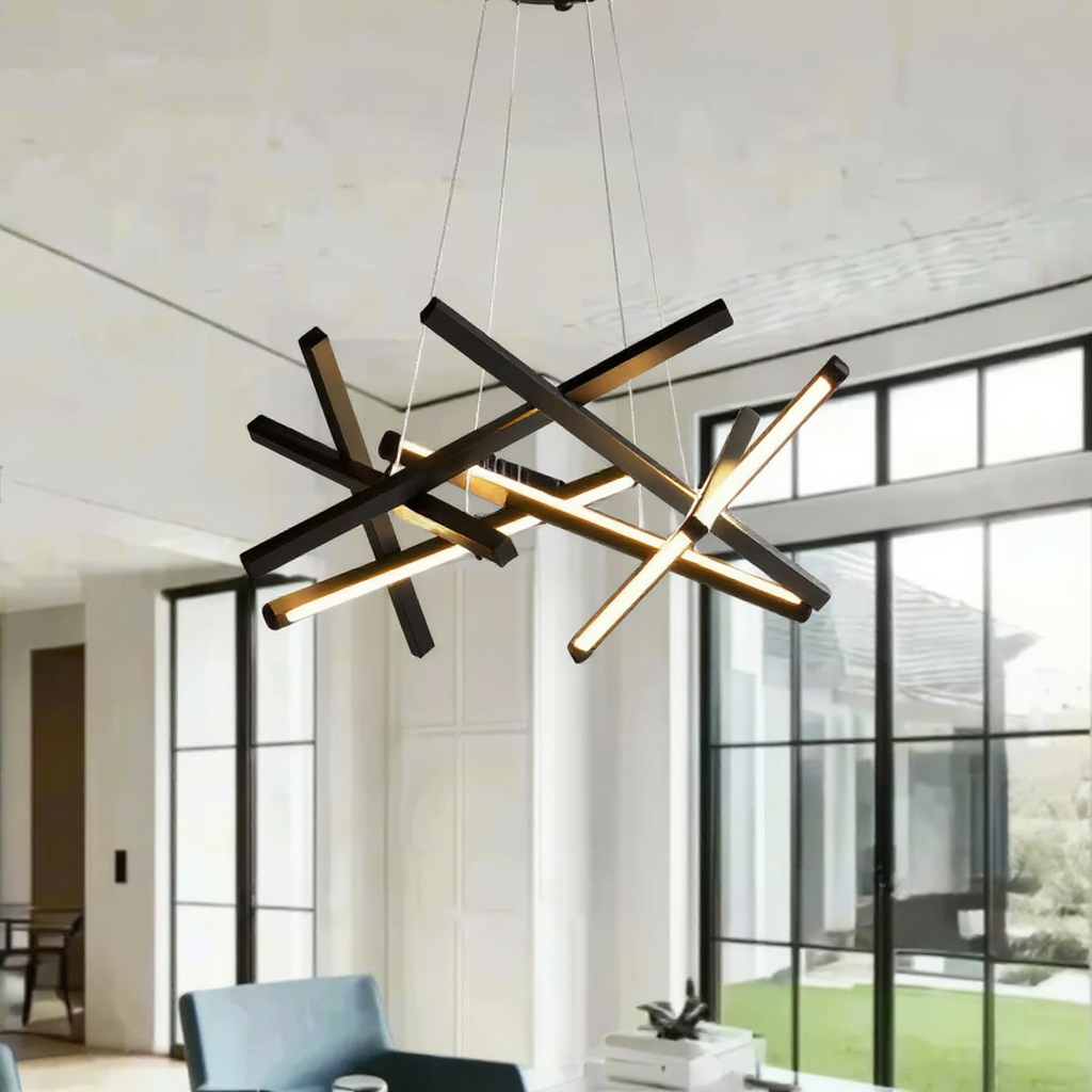 Intersecting Linear LED Chandelier – Modern Starburst Dining Room Living Room Pendant