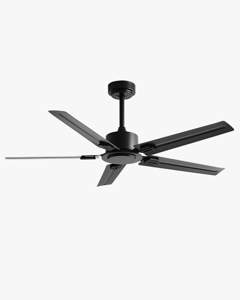 Xylon Industrial Ceiling Fan – Black Metal Five Blade Modern Quiet Downrod Living Room Bedroom