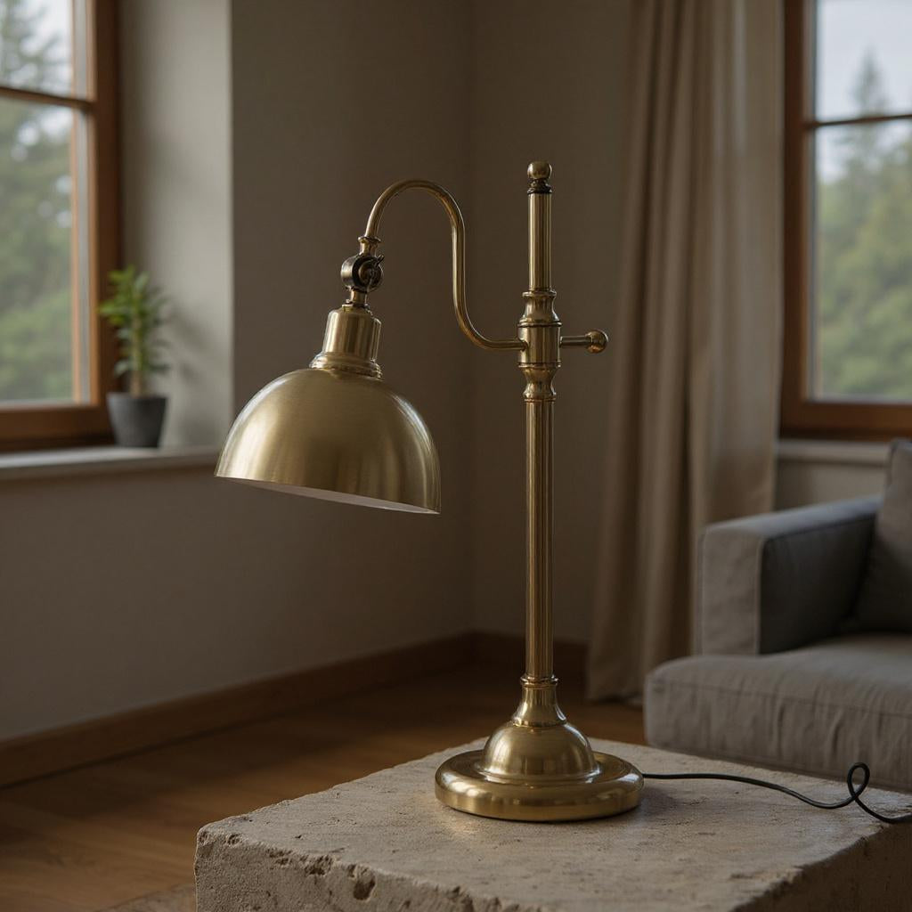 Antique Brass Adjustable Desk Lamp – Vintage Task Lighting Fixture