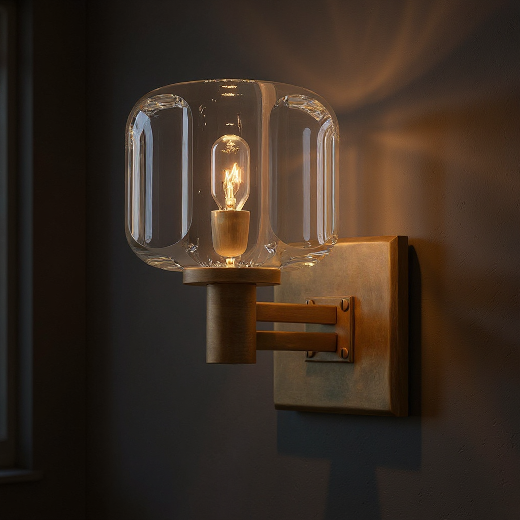 Orion Sculpted Glass Wall Lamp - Brass Clear Glass Wall Light Fixture