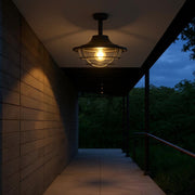 Coastal Cage Semi Flush Ceiling Light – Waterproof LED Outdoor Porch Patio Fixture