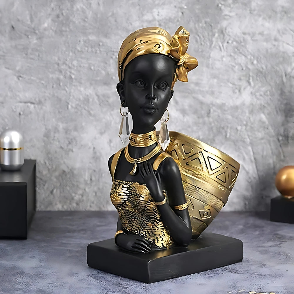Zephira Leaf Tray Sculpture – African Figurine Decorative Jewelry Catchall Entryway Organizer Gold