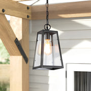 Tapered Clear Glass Hanging Pendant Light – Waterproof LED Outdoor Porch Patio Fixture