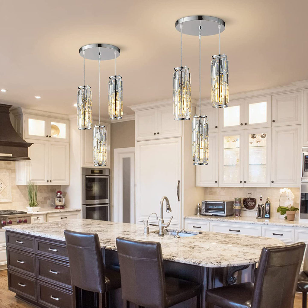 Prismatica Crystal Pendant Light – Cylindrical Kitchen Island Dining Room Chandelier Fixture
