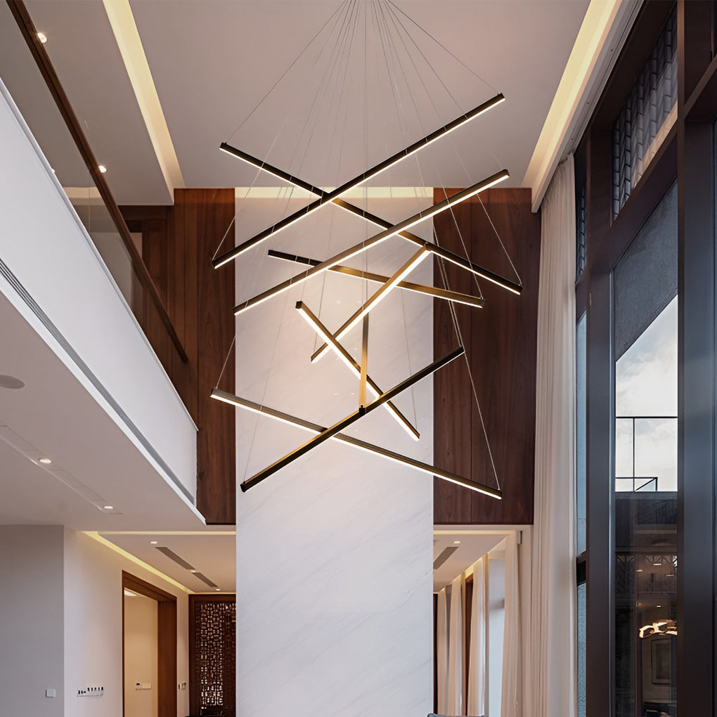 Crossline Linear Chandelier Lamp – LED Modern Geometric Suspended Ceiling Light