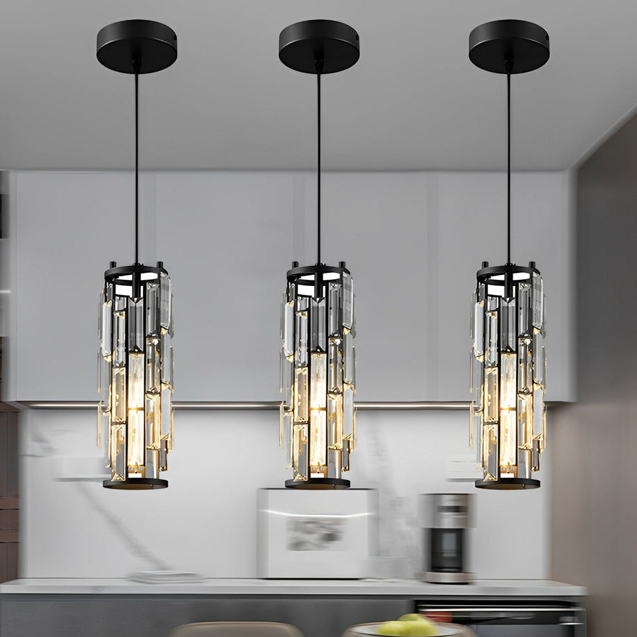 Prismatica Crystal Pendant Light – Cylindrical Kitchen Island Dining Room Chandelier Fixture