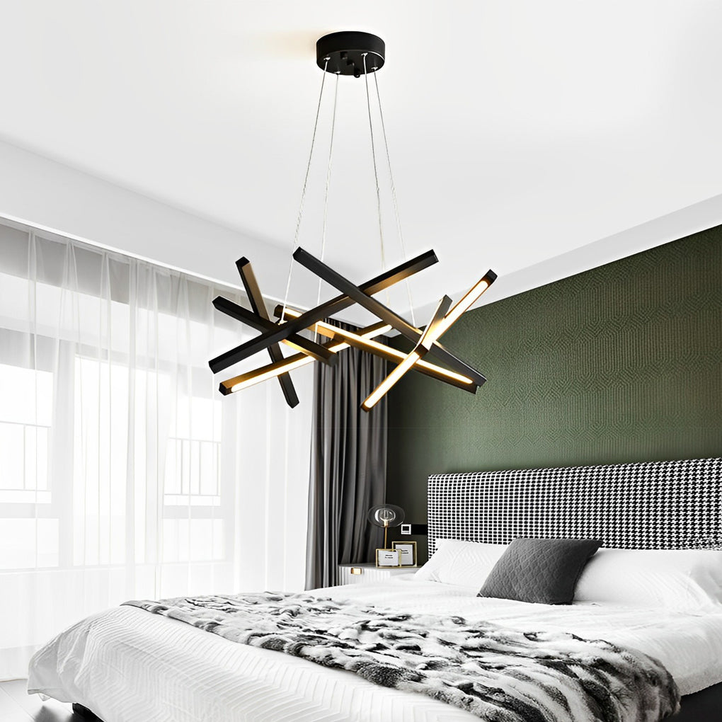 Intersecting Linear LED Chandelier – Modern Starburst Dining Room Living Room Pendant