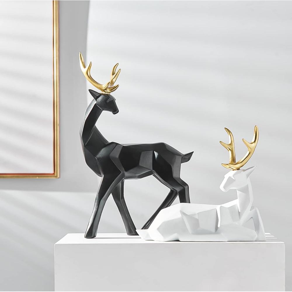 Cervano Geometric Deer Figurine Set – Modern Decorative Sculpture Living Room Bedroom Table Decor