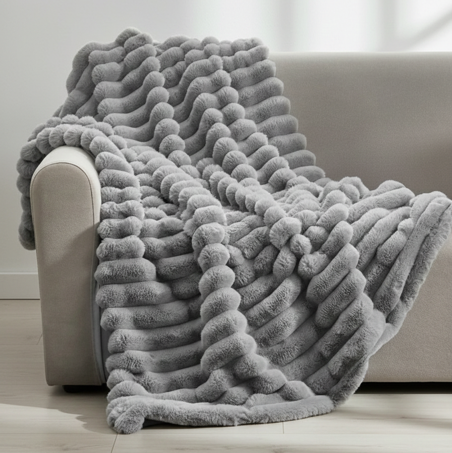 Knotara Chunky Knit Throw Blanket – Soft Plush Cozy Luxury Grey Fleece Sofa Bed Living Room Decor