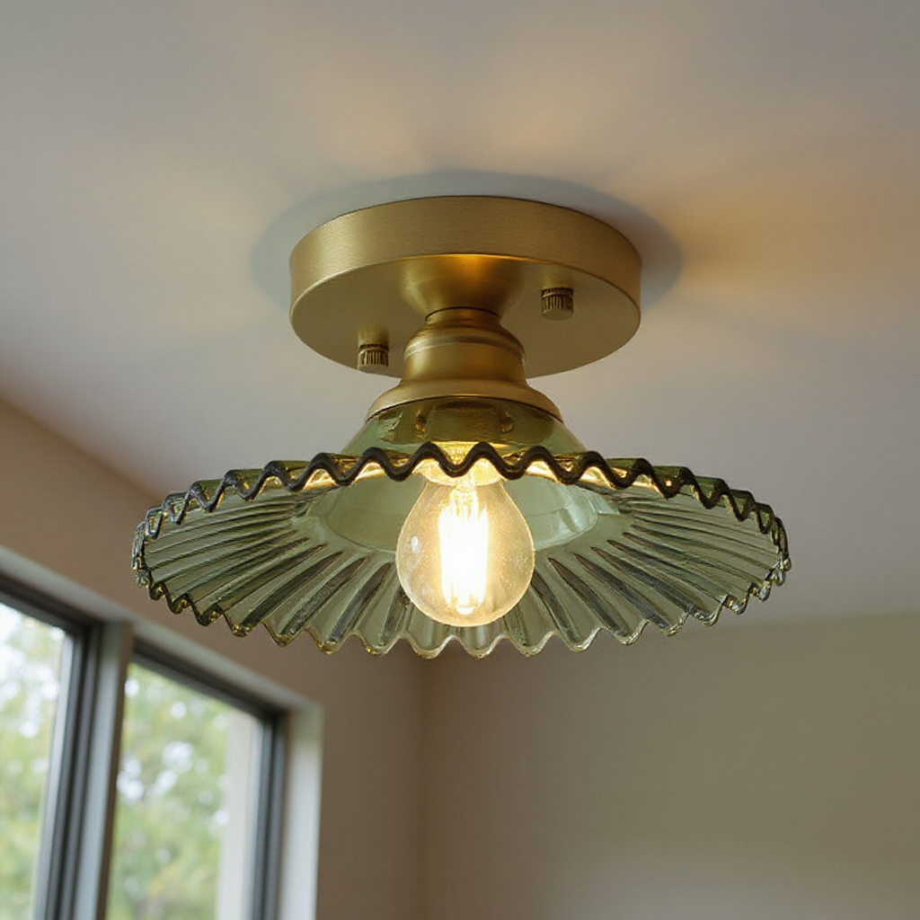 Petalo Ruffled Glass Semi-Flush Mount Light – Vintage Kitchen Hallway Ceiling Fixture