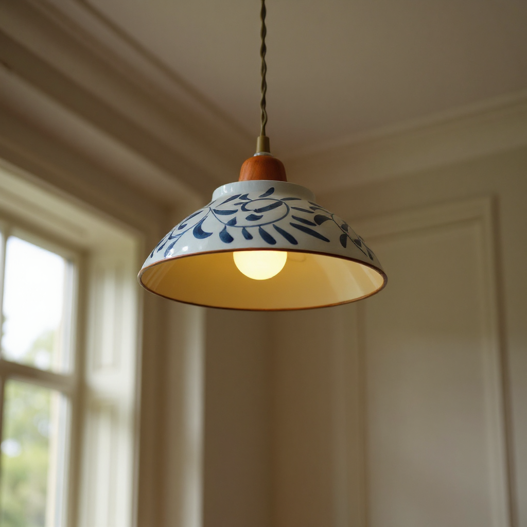 Arden Hand-Painted Ceramic Pendant - Blue Pattern Hanging Ceiling Light