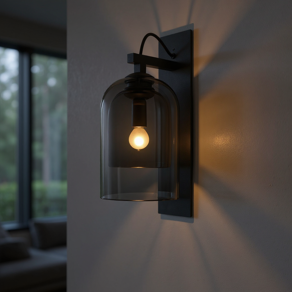 Solstice Smoked Glass Wall Sconce – Modern Black Industrial Bedroom Hallway Light Fixture