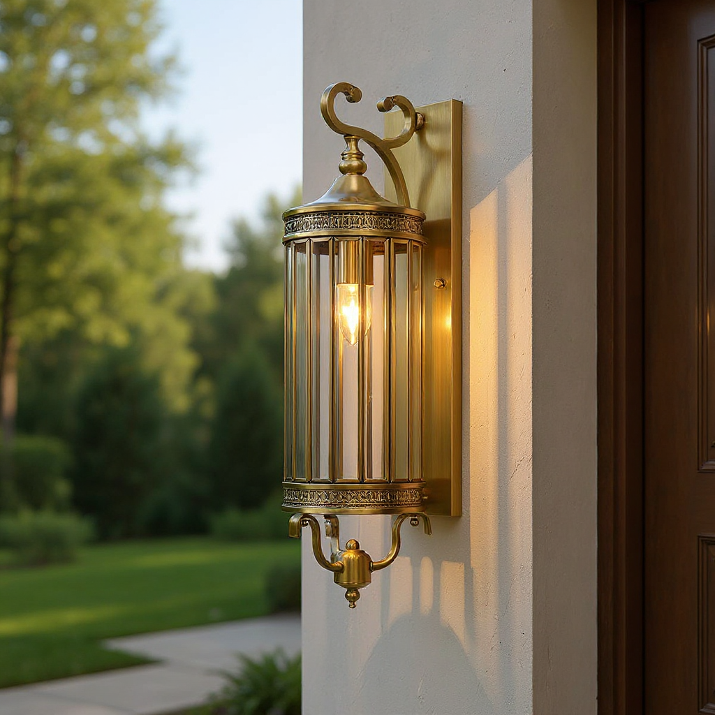 Regent Column Lantern Wall Sconce - Vintage Brass Glass Outdoor Porch Entryway Wall Light Fixture