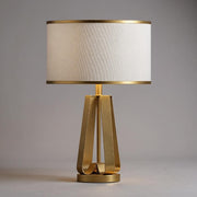 Brushed Gold Metal Table Lamp – Modern Fabric Shade Bedroom Light