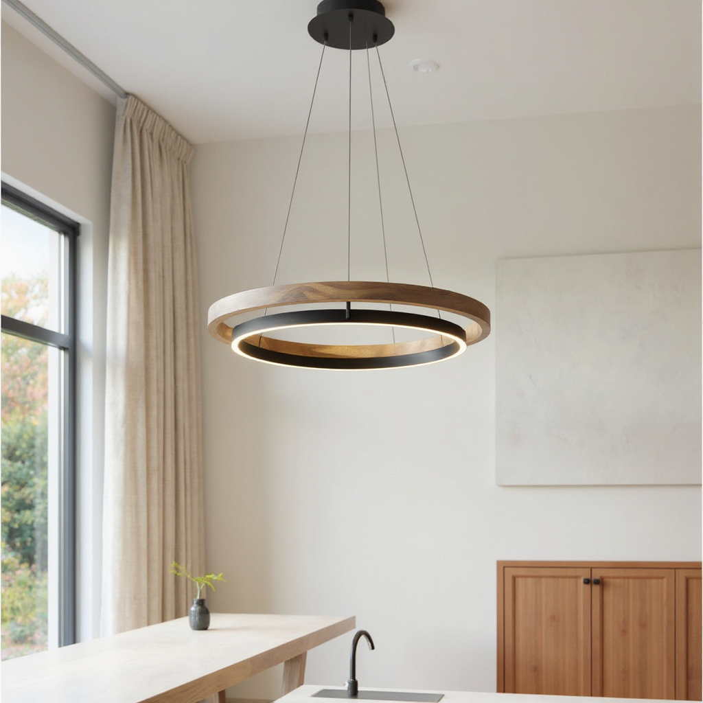 Oakring Halo Chandelier – Weathered Wood LED Ring Ceiling Lighting Fixture