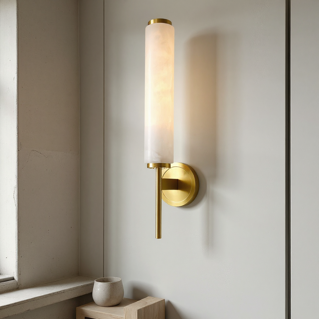 Briona Disc Wall Sconce – Brass Opaque Glass Wall Lighting Fixture