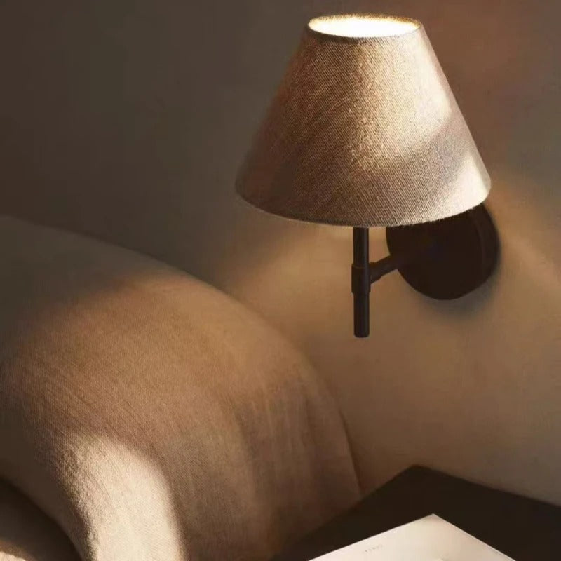 Tesslen Swing Arm Wall Sconce – Black Metal Adjustable Wall Lamp Beige Fabric Shade Living Room Bedroom