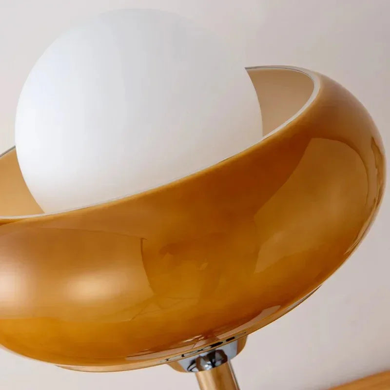 Solvra Orb Table Lamp – Modern Amber Glass Mushroom Bedside Accent LED Desk Lighting